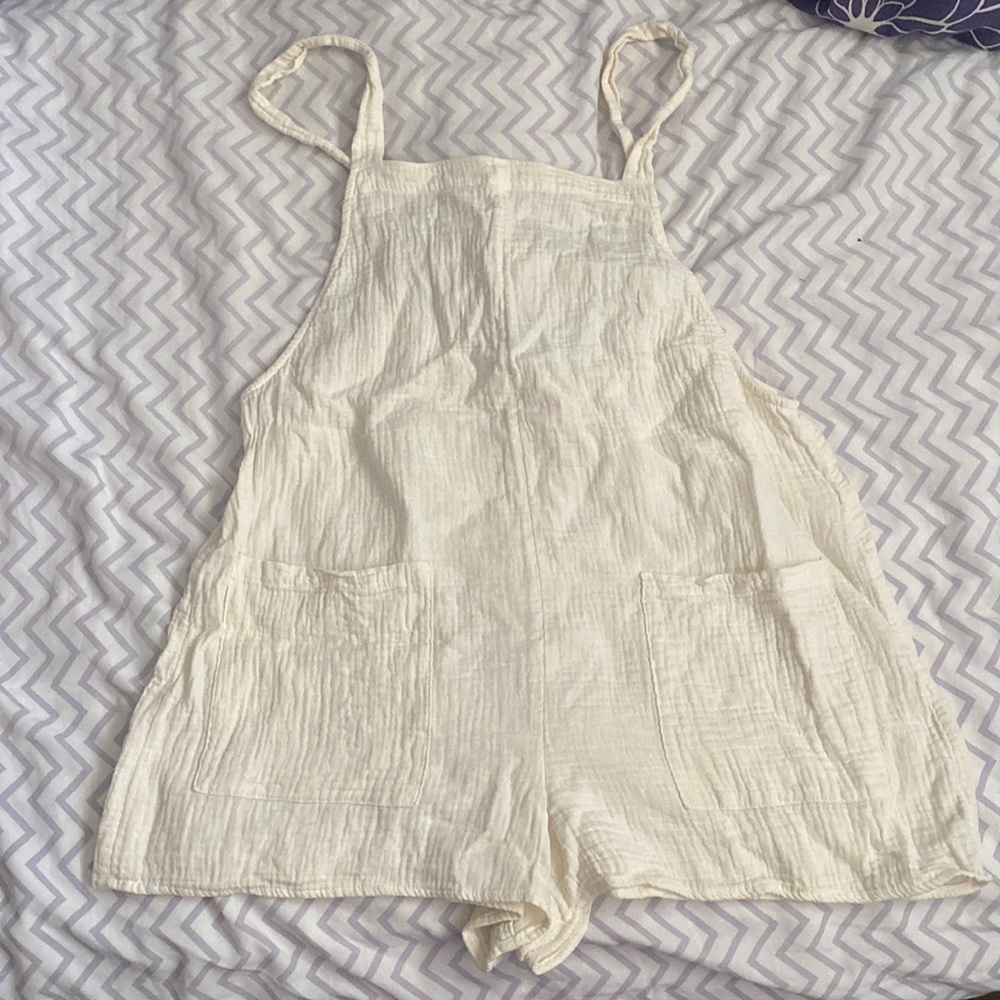 off white shirt cotton overalls/beach cover-up